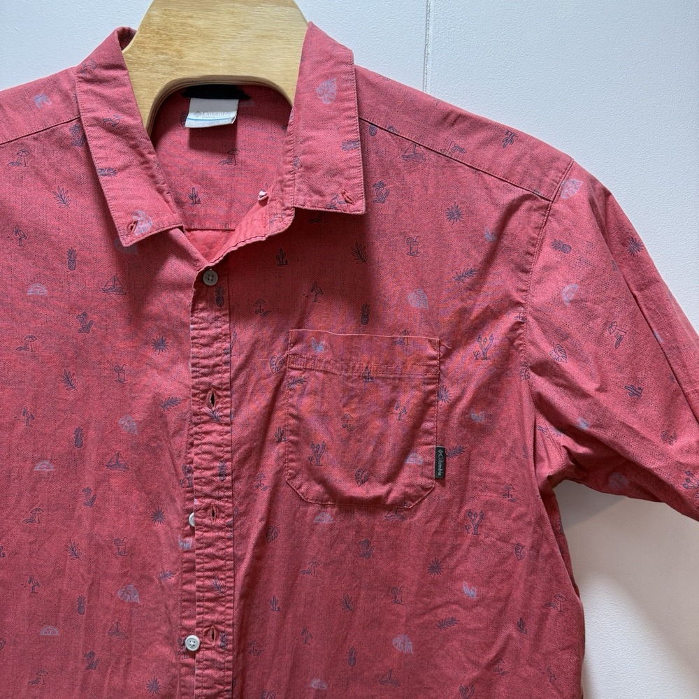 Columbia Red Beach Print Classic Fit Short Sleeve Shirt Size XXL 2XL - Picture 2 of 7